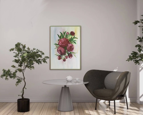 Картина для интерьера маслом Пионы 2