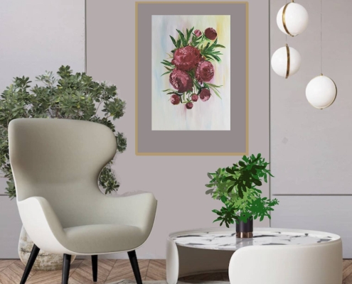 Картина для интерьера маслом Пионы 3